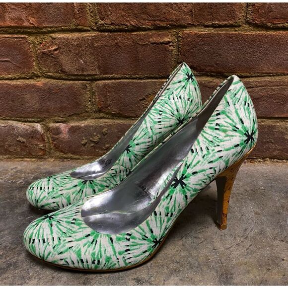 Jessica Simpson JP Oscar Green Multi Fabric Cork Heel Pump Size 9 - Picture 3 of 10